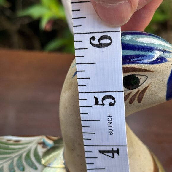 Vintage Mexican Tonala Duck Hand Painted Folk Art Bird with Solid Brass Overlay - Picture 13 of 13